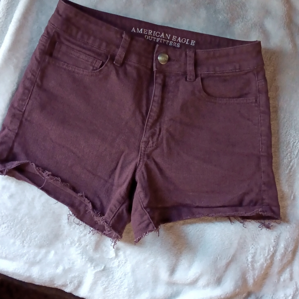American Eagle Outfitters Women’s Maroon Denim Jean Shorts - Picture 2 of 7